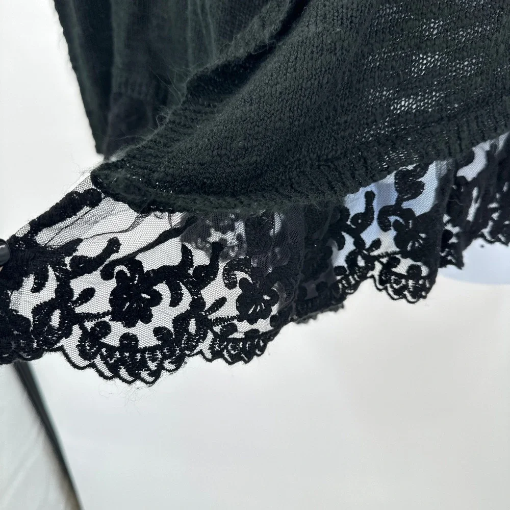 Lace Trim Cardigan Womens XL‎ Black Open Front Boho Romantic Goth Fairy Coquette
